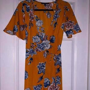 Orange floral wrap dress